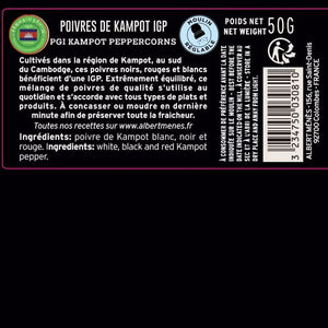 ALBERT MENES Peppercorns (white, black and red) from Kampot in Cambodgia) Mill 50g
